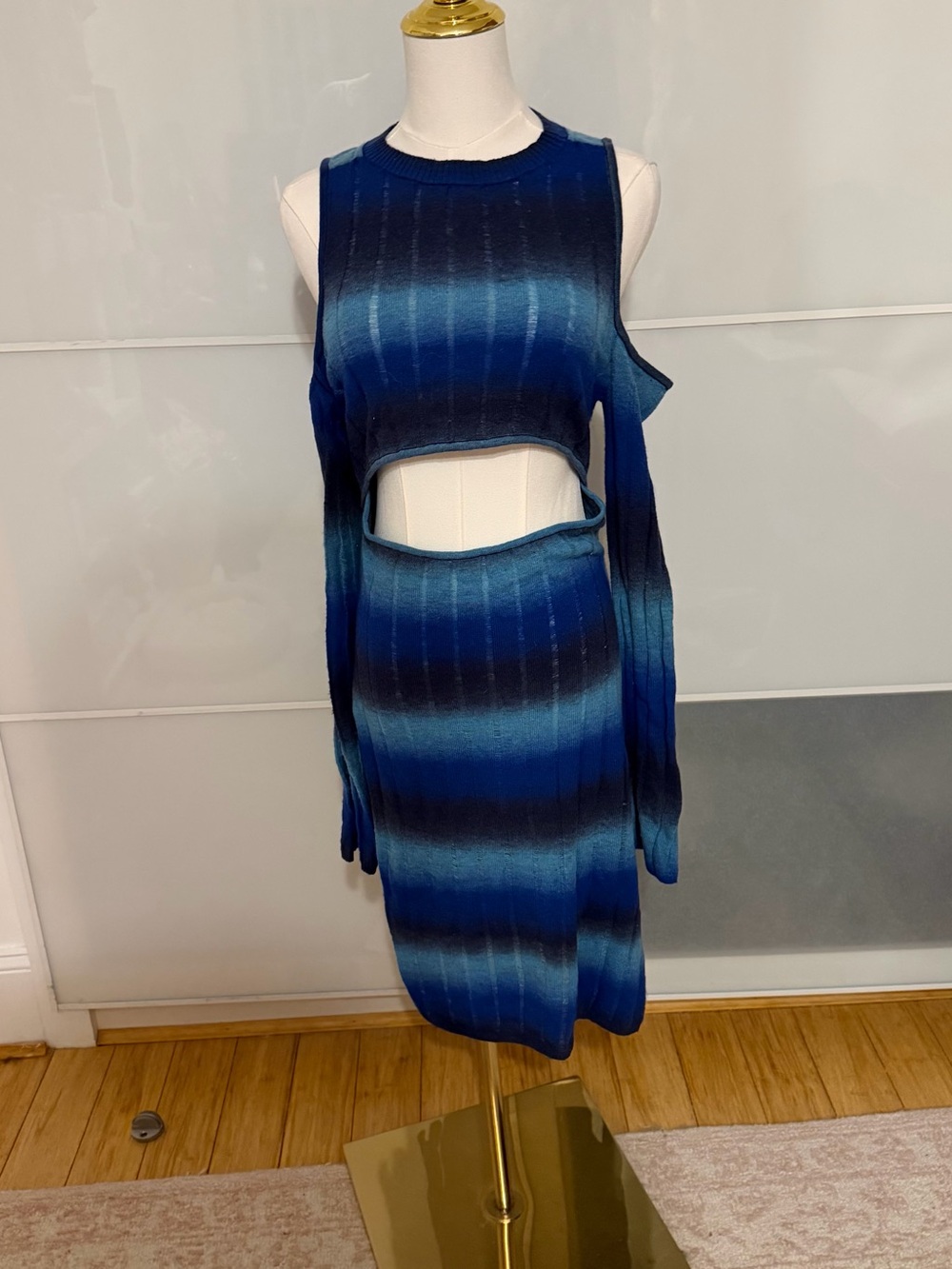 ASOS Blue Ombre Cutout Ribbed Midi Dress